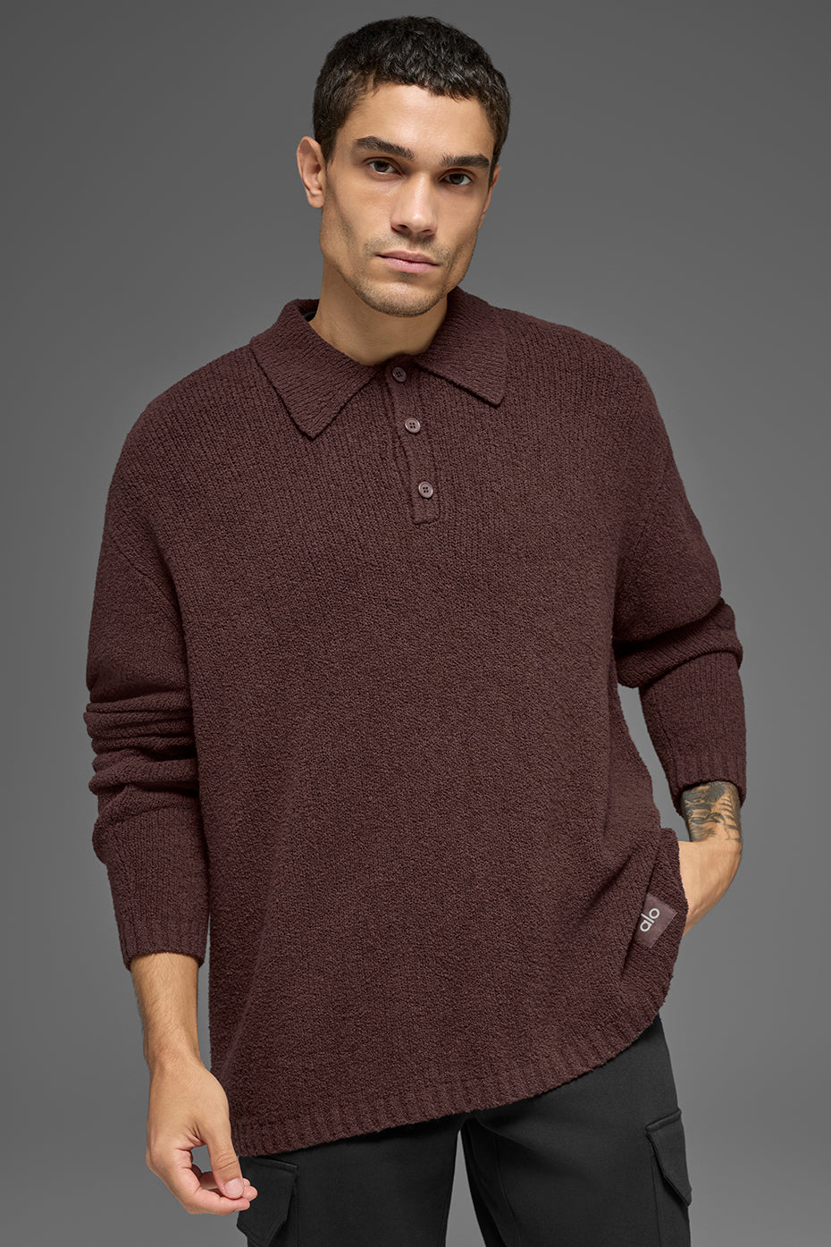 Polo Manches Longues En Maille Texturée