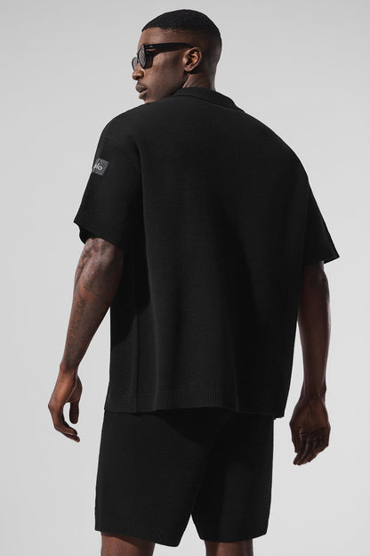 Sports Club Sweater Knit Short Sleeve Button Up