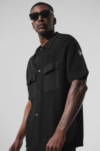Sports Club Sweater Knit Short Sleeve Button Up