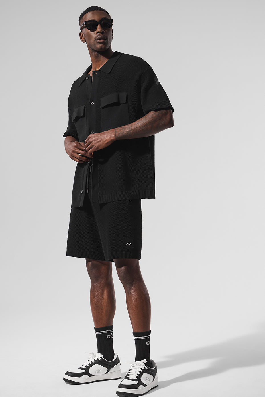 Sports Club Sweater Knit Short Sleeve Button Up