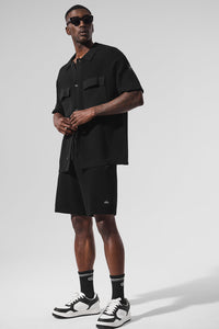 Sports Club Sweater Knit Short Sleeve Button Up