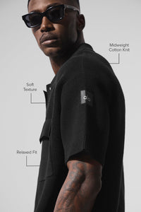 Sports Club Sweater Knit Short Sleeve Button Up
