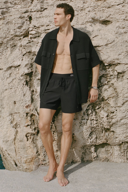 Sports Club Sweater Knit Short Sleeve Button Up