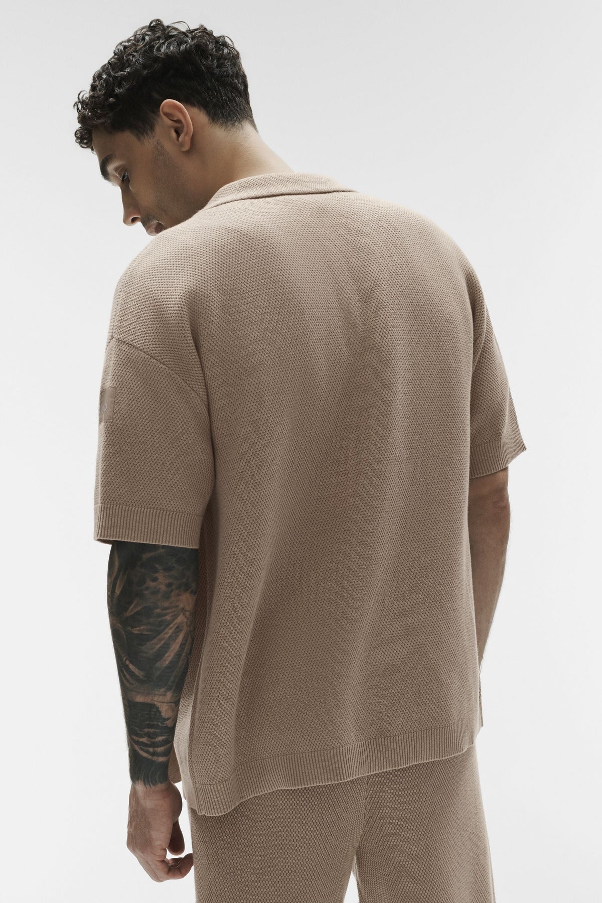Sports Club Sweater Knit Short Sleeve Button Up