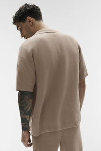 Sports Club Sweater Knit Short Sleeve Button Up
