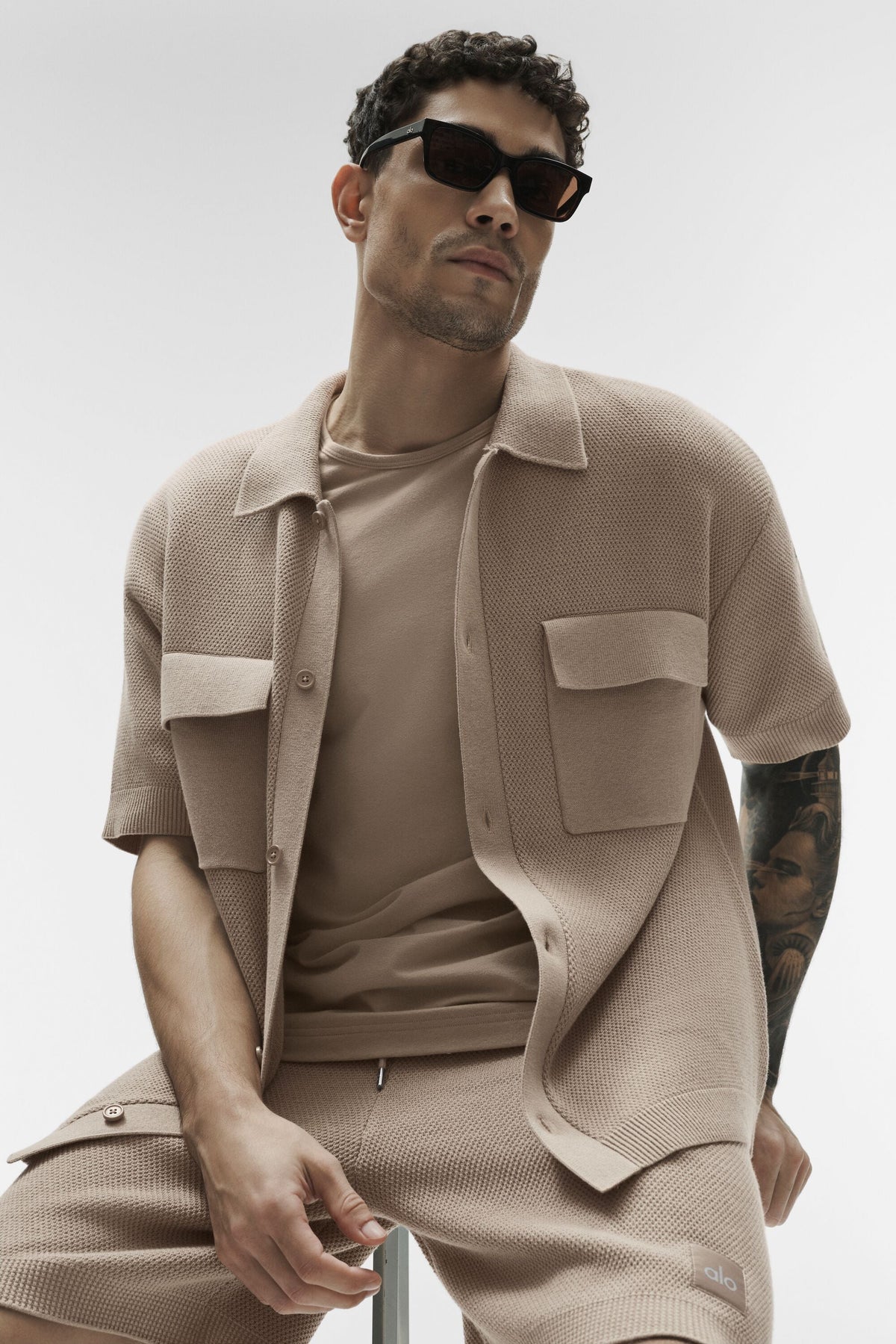 Sports Club Sweater Knit Short Sleeve Button Up