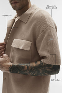 Sports Club Sweater Knit Short Sleeve Button Up