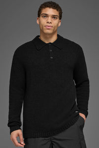 Textured Knit Long Sleeve Polo