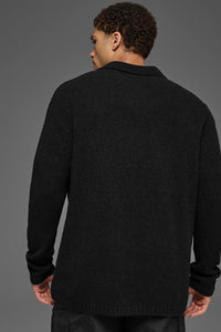 Textured Knit Long Sleeve Polo