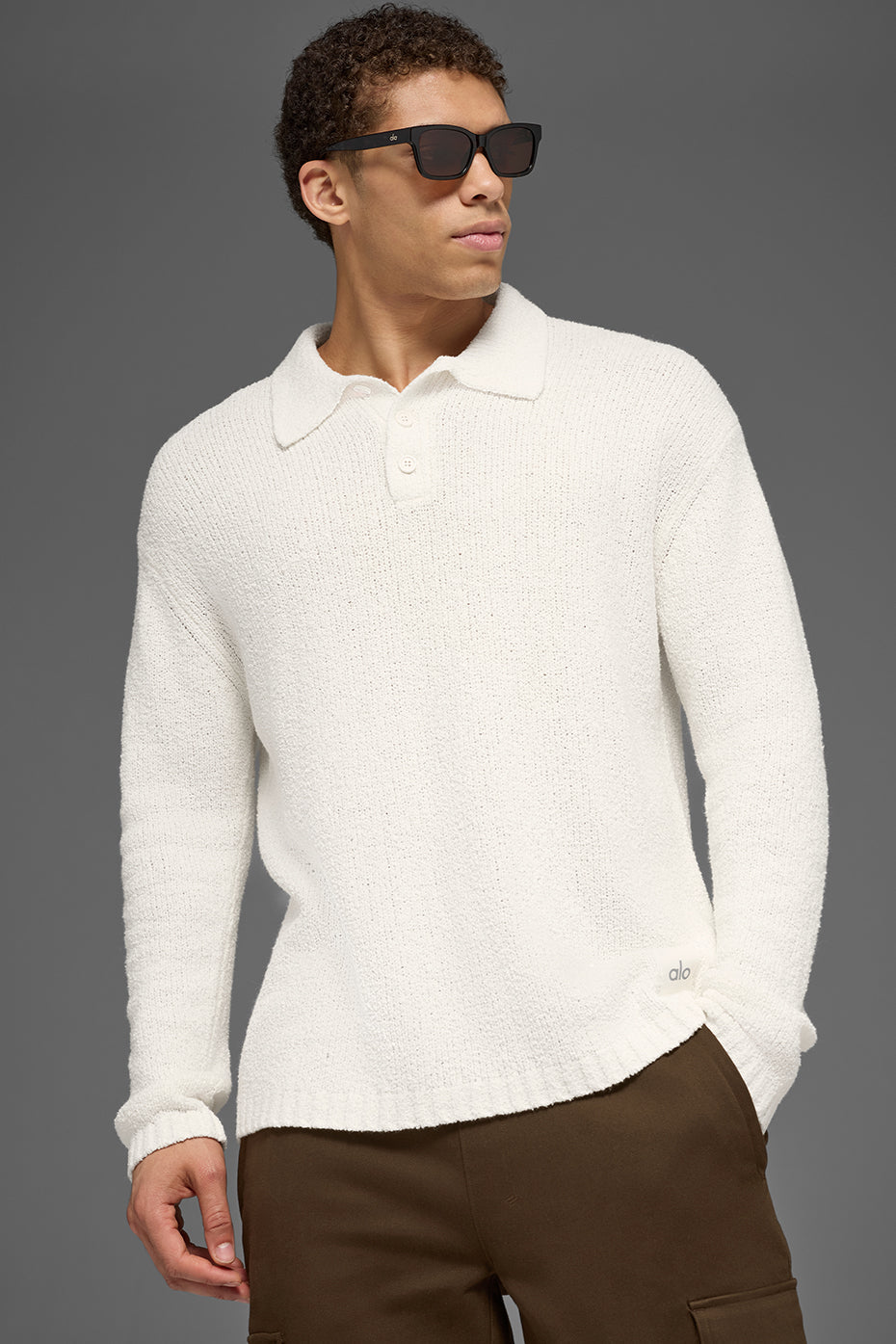 Textured Knit Long Sleeve Polo