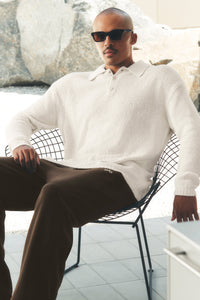 Textured Knit Long Sleeve Polo