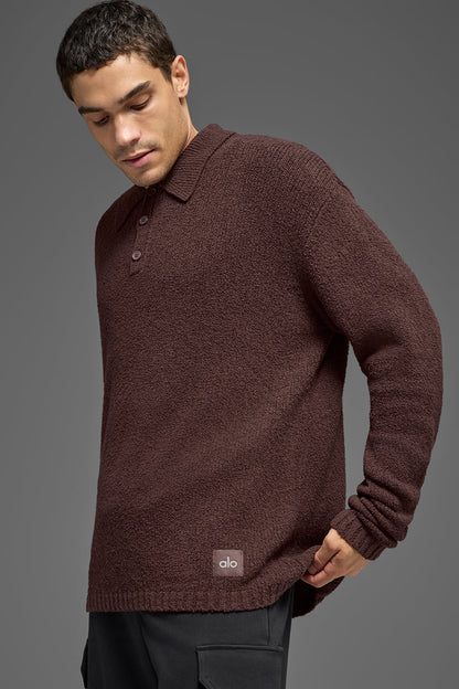 Textured Knit Long Sleeve Polo