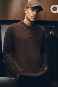 Textured Knit Long Sleeve Polo