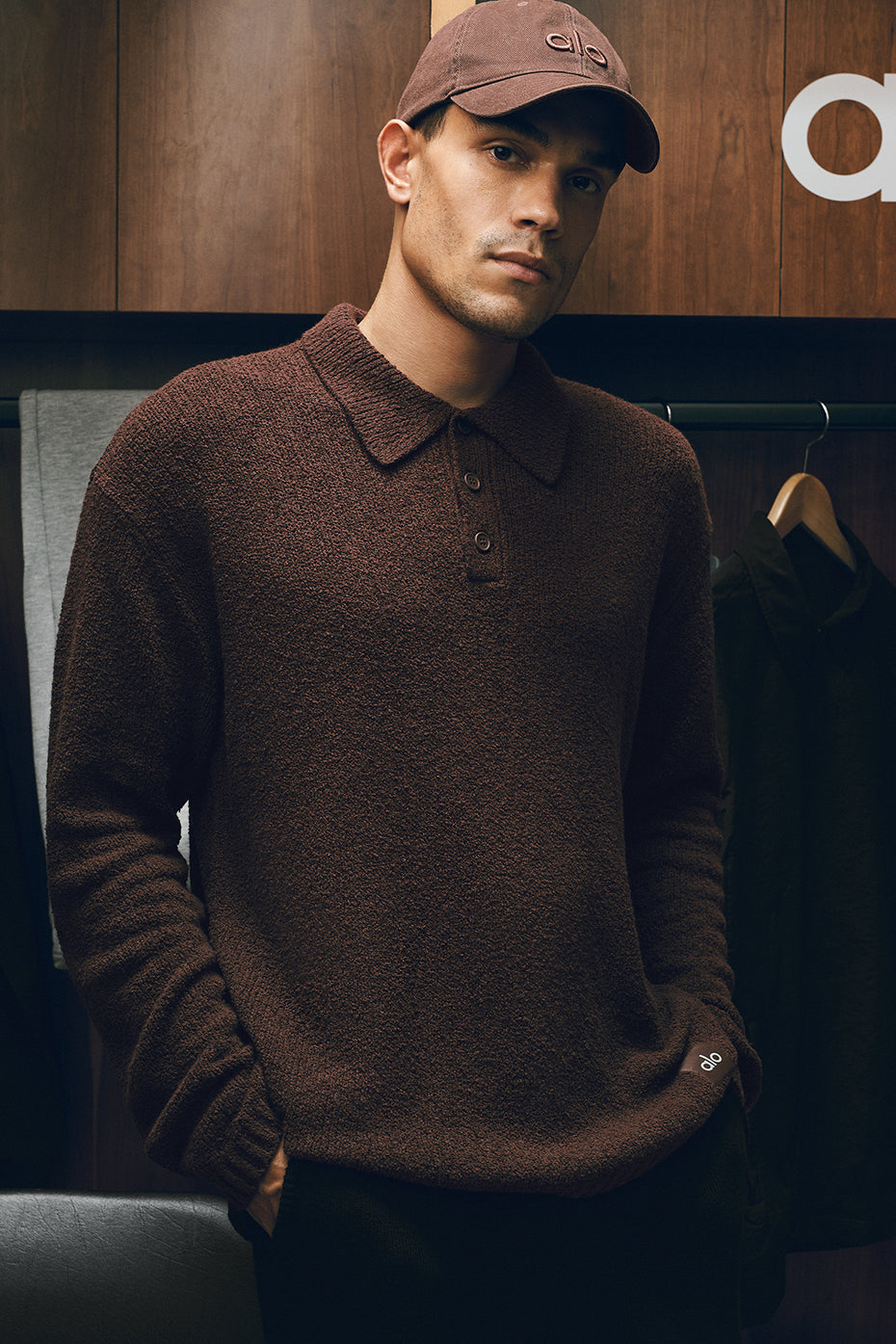 Textured Knit Long Sleeve Polo