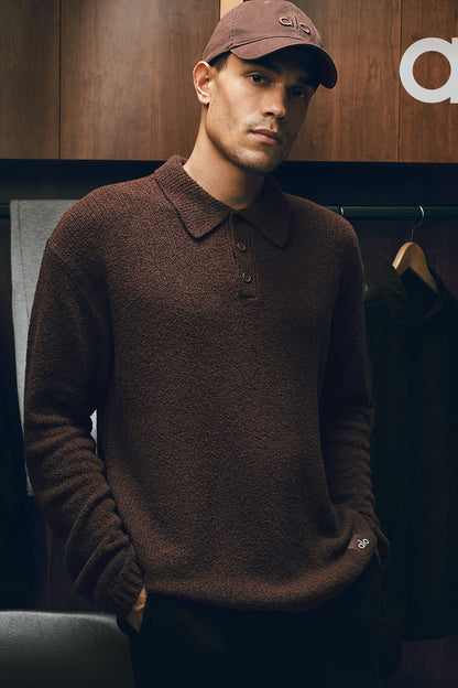 Textured Knit Long Sleeve Polo