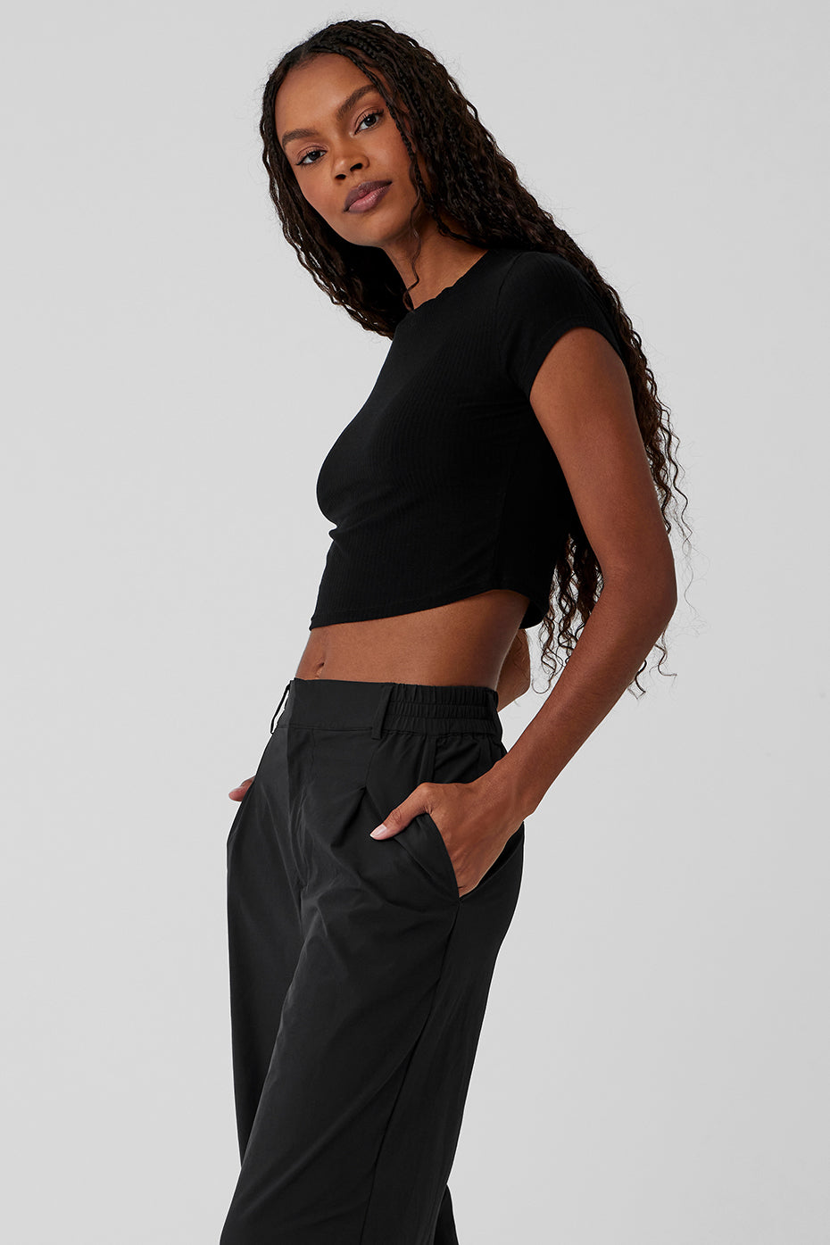 Ribbed Sea Coast Cropped Short Sleeve Tee