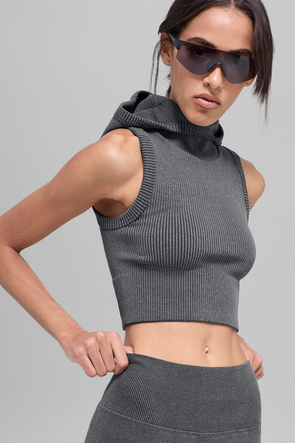 Gilet À Capuche Côtelé Sans Coutures Two Tone