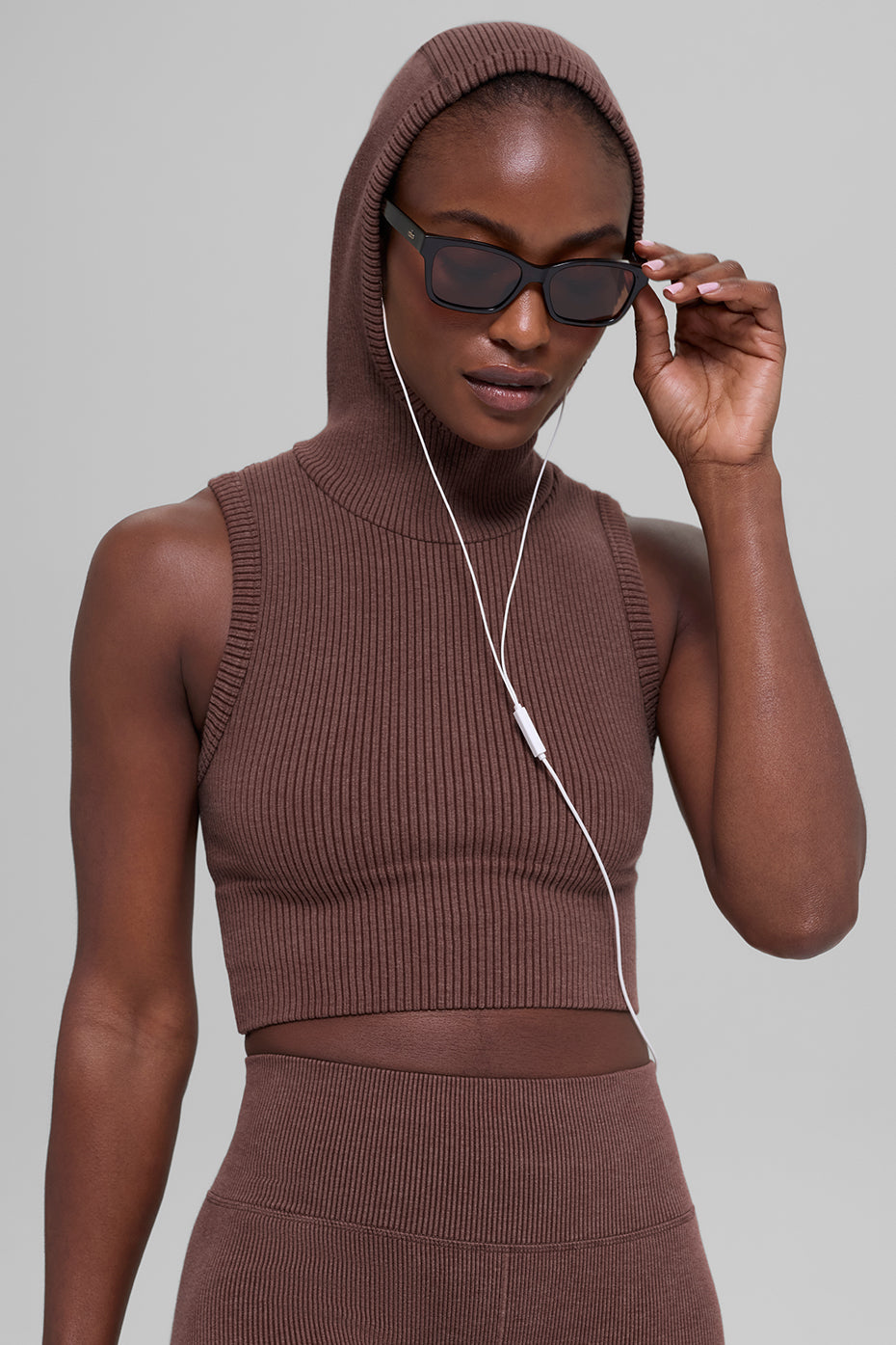 Gilet À Capuche Côtelé Sans Coutures Two Tone