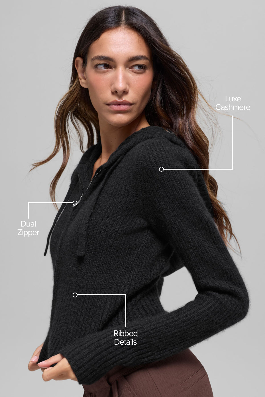 Sweat À Capuche Zippé En Laine Et Cachemire Côtelé Noble