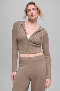 Sweat À Capuche Zippé En Laine Et Cachemire Côtelé Noble