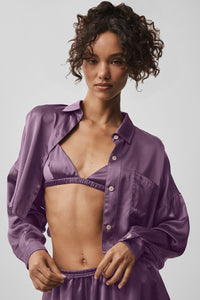 Chemise Courte Boutonnée À Manches Longues En Soie Luminous