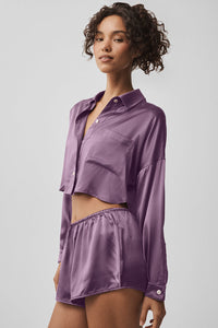 Chemise Courte Boutonnée À Manches Longues En Soie Luminous
