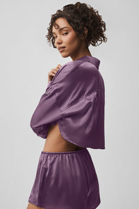 Chemise Courte Boutonnée À Manches Longues En Soie Luminous