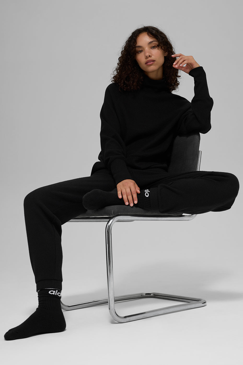 Waffle Weekend Escape Mock Neck Long Sleeve