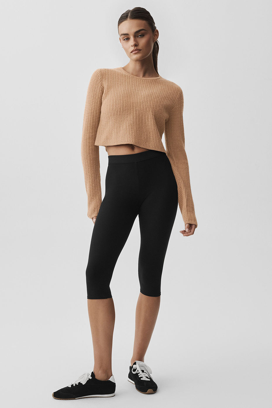 Haut Court Manches Longues En Cachemire Plush Waffle