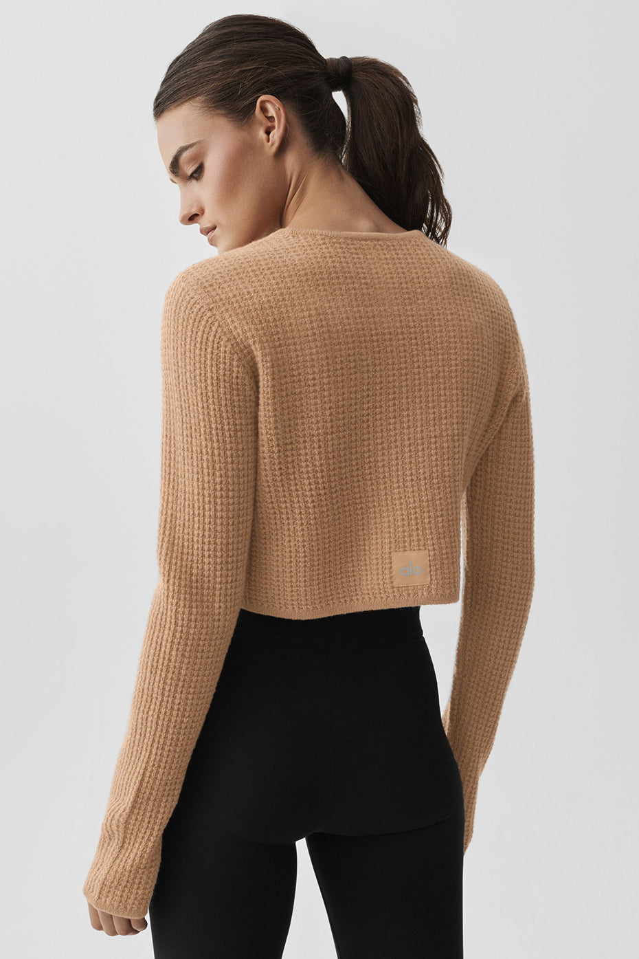 Haut Court Manches Longues En Cachemire Plush Waffle
