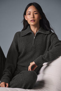 Pull Zippé 1/4 En Cachemire Plush Waffle