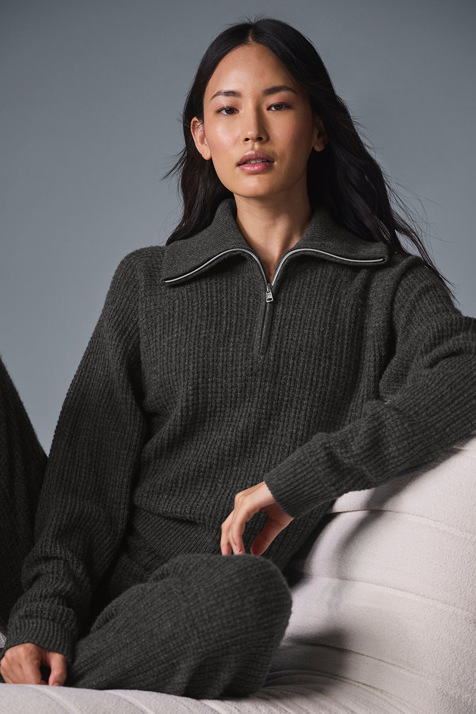 Pull Zippé 1/4 En Cachemire Plush Waffle