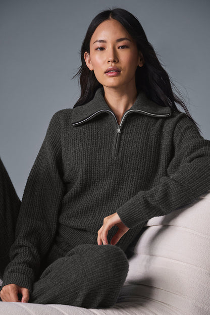 Pull Zippé 1/4 En Cachemire Plush Waffle