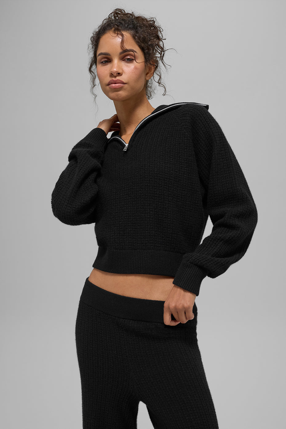 Pull Zippé 1/4 En Cachemire Plush Waffle