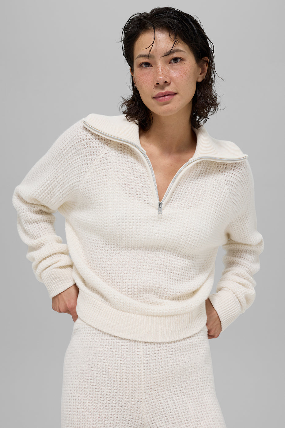 Pull Zippé 1/4 En Cachemire Plush Waffle