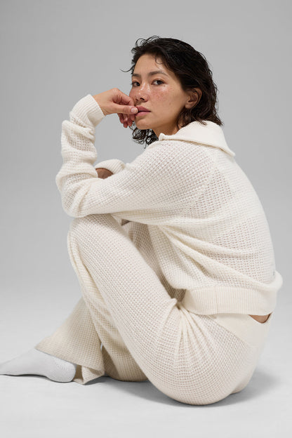 Pull Zippé 1/4 En Cachemire Plush Waffle