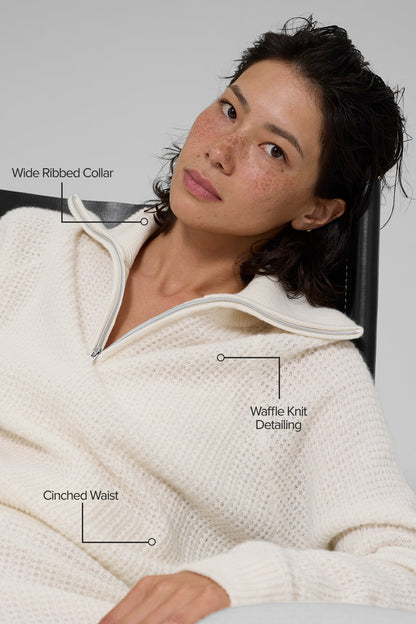 Pull Zippé 1/4 En Cachemire Plush Waffle