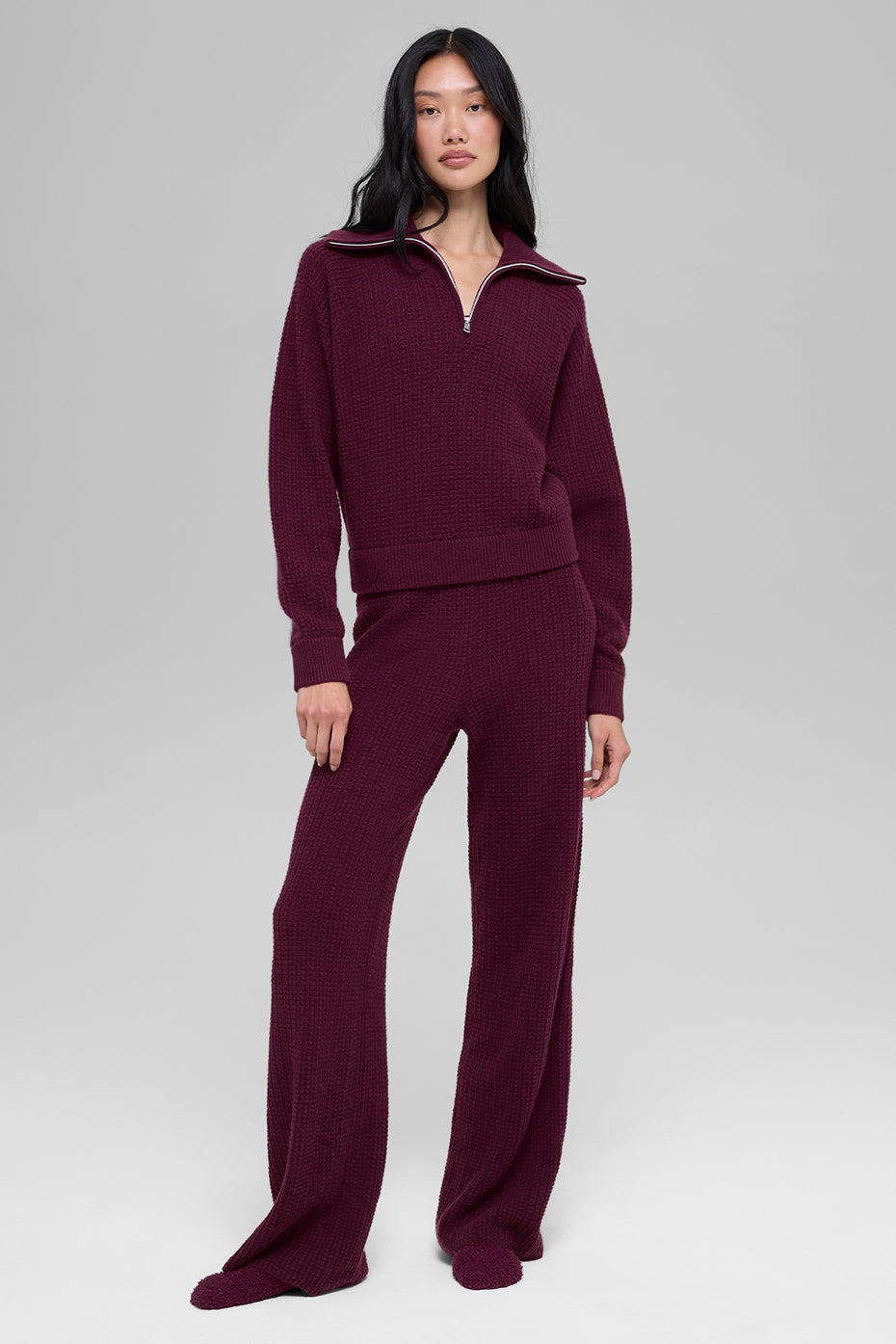 Pull Zippé 1/4 En Cachemire Plush Waffle