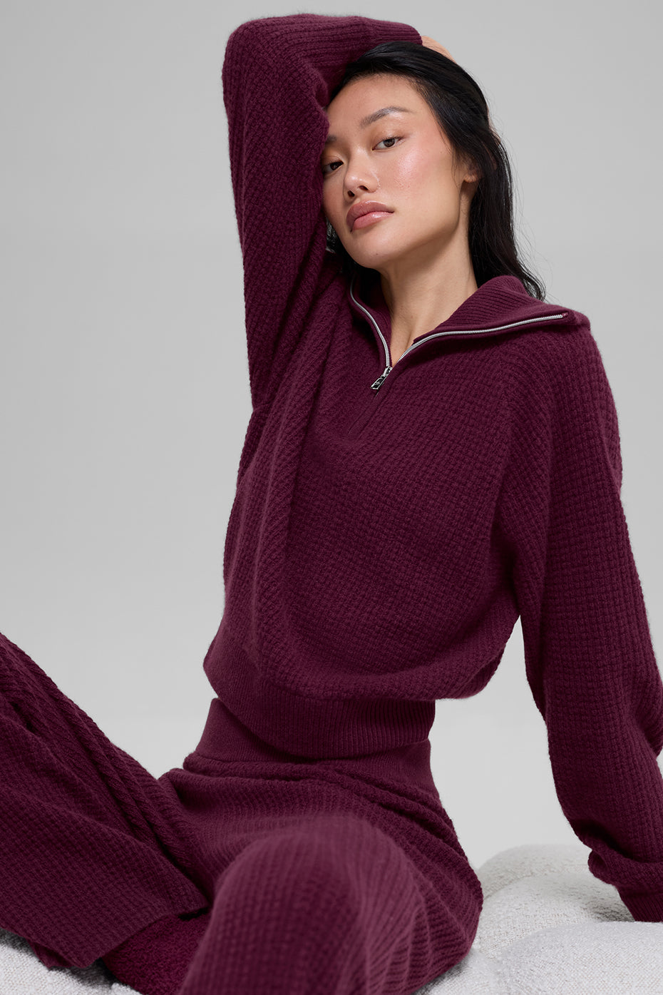 Pull Zippé 1/4 En Cachemire Plush Waffle
