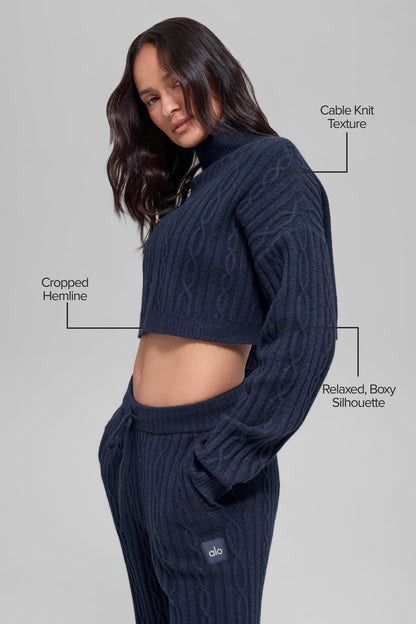 Cable Knit Cropped Winter Bliss Turtleneck Long Sleeve