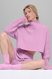 Cable Knit Cropped Winter Bliss Turtleneck Long Sleeve