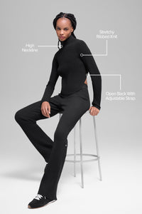 Haut Manches Longues En Maille Denim Backless
