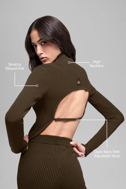 Haut Manches Longues En Maille Denim Backless