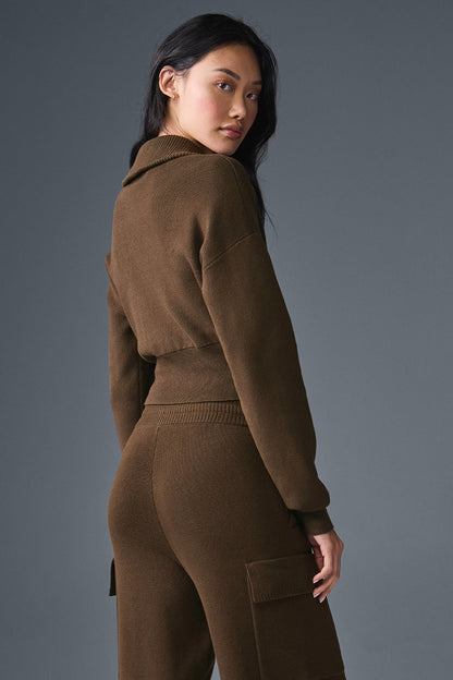 Scholar Knit Cropped Full Zip Jacket