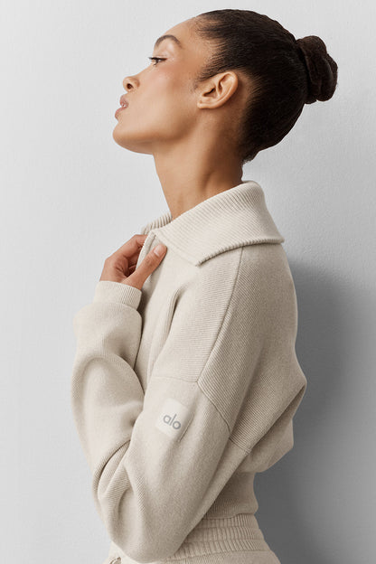 Scholar Knit Cropped Full Zip Jacket