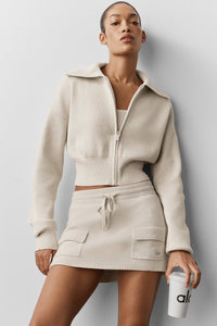 Scholar Knit Cropped Full Zip Jacket