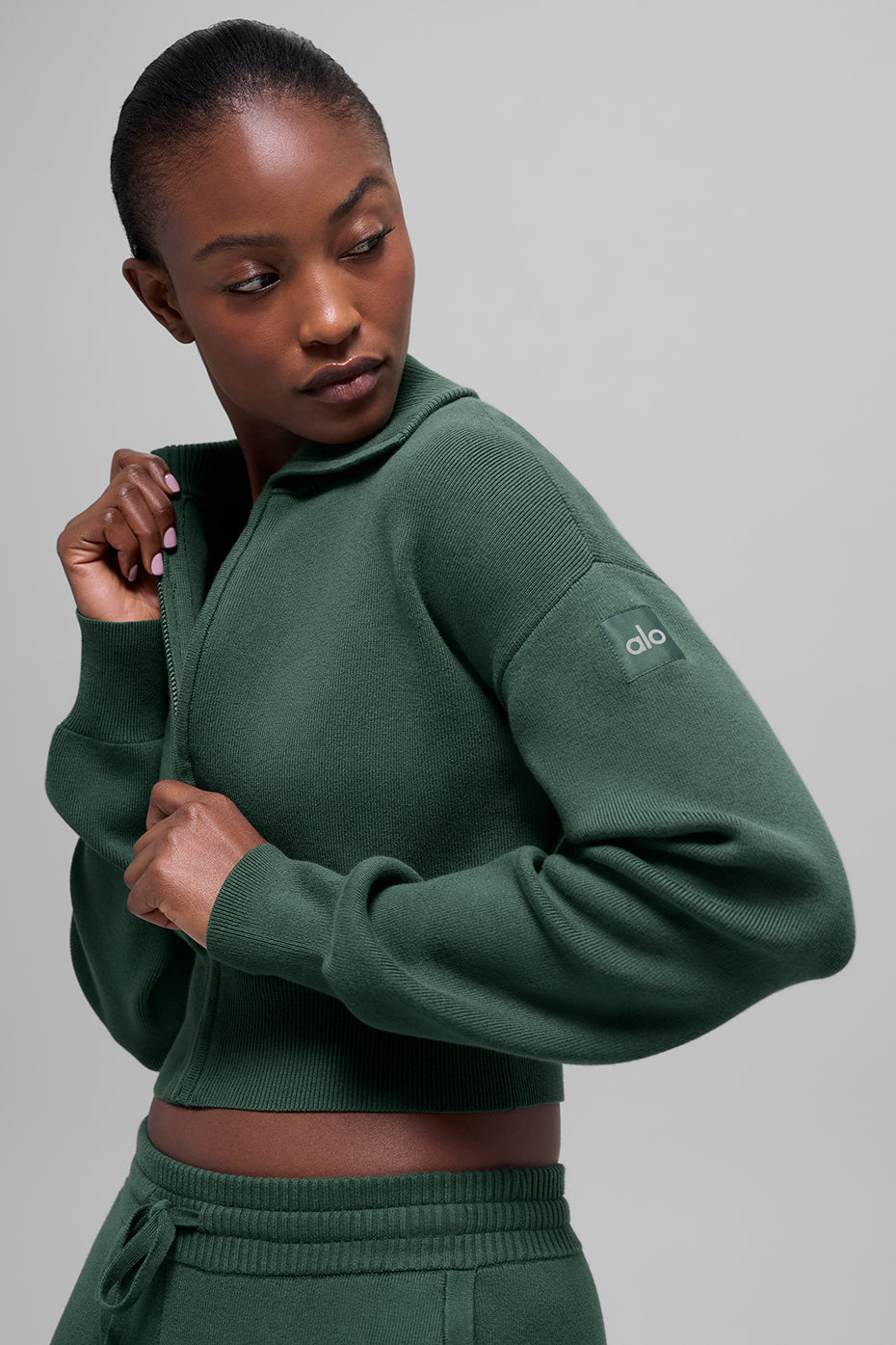 Scholar Knit Cropped Full Zip Jacket