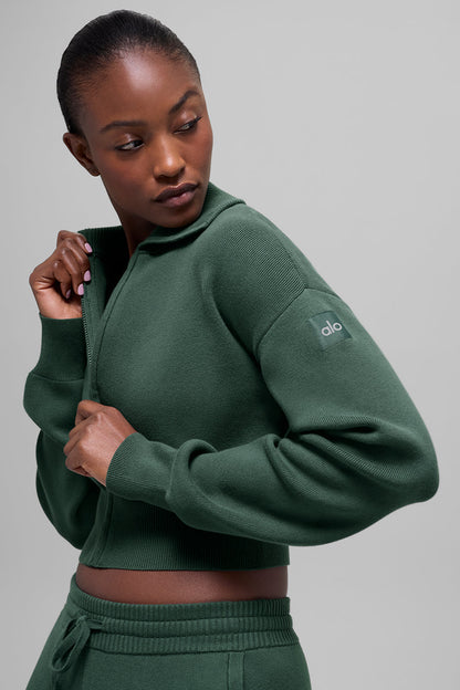 Scholar Knit Cropped Full Zip Jacket