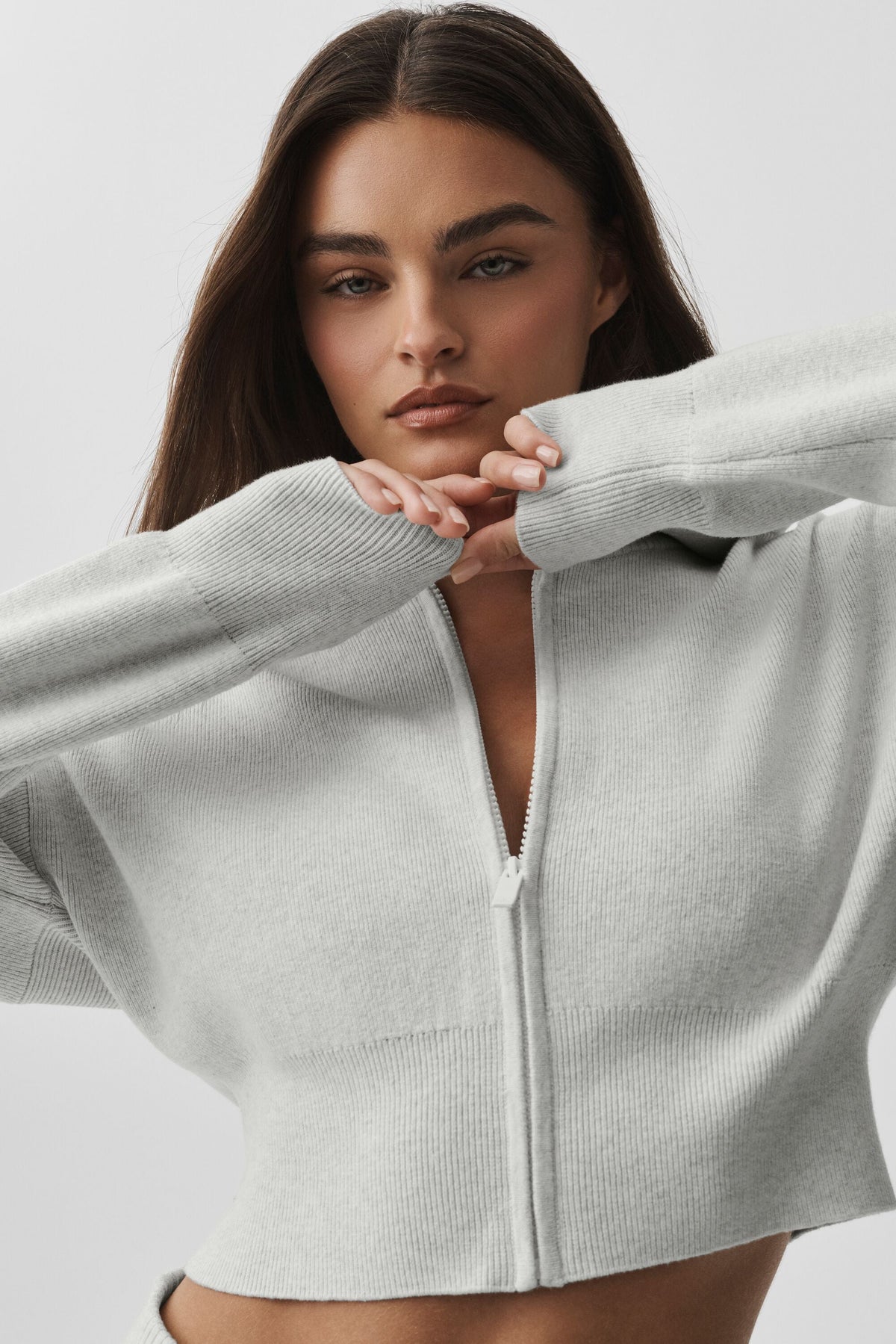 Scholar Knit Cropped Full Zip Jacket