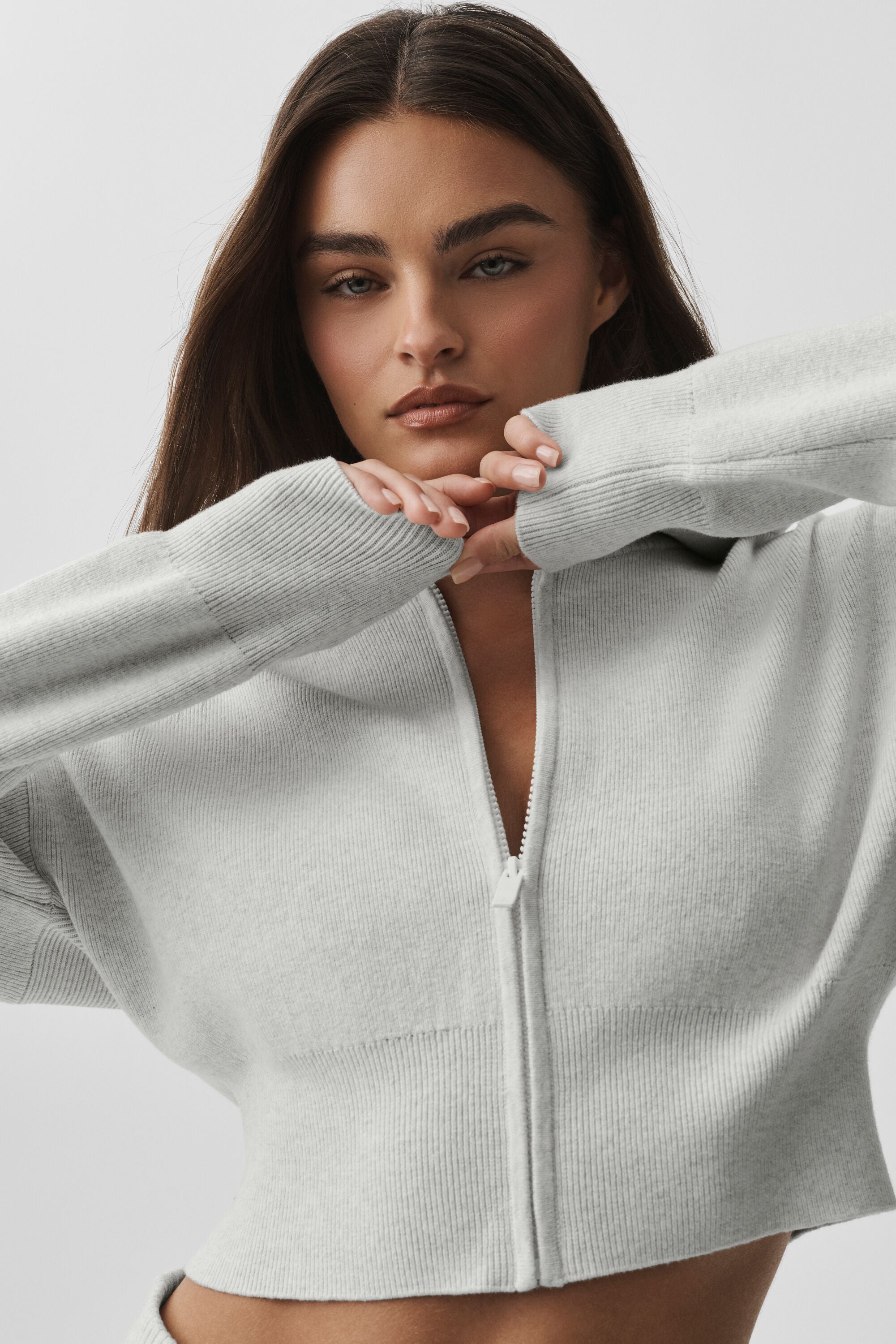 Scholar Knit Cropped Full Zip Jacket